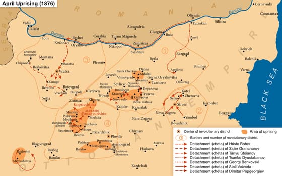 Map of the four revolutionary districts of the April Uprising
