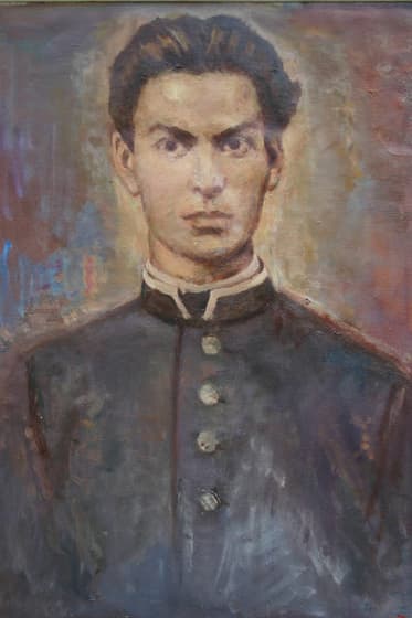 Painted portrait of the young Panayot Volov from the exhibition